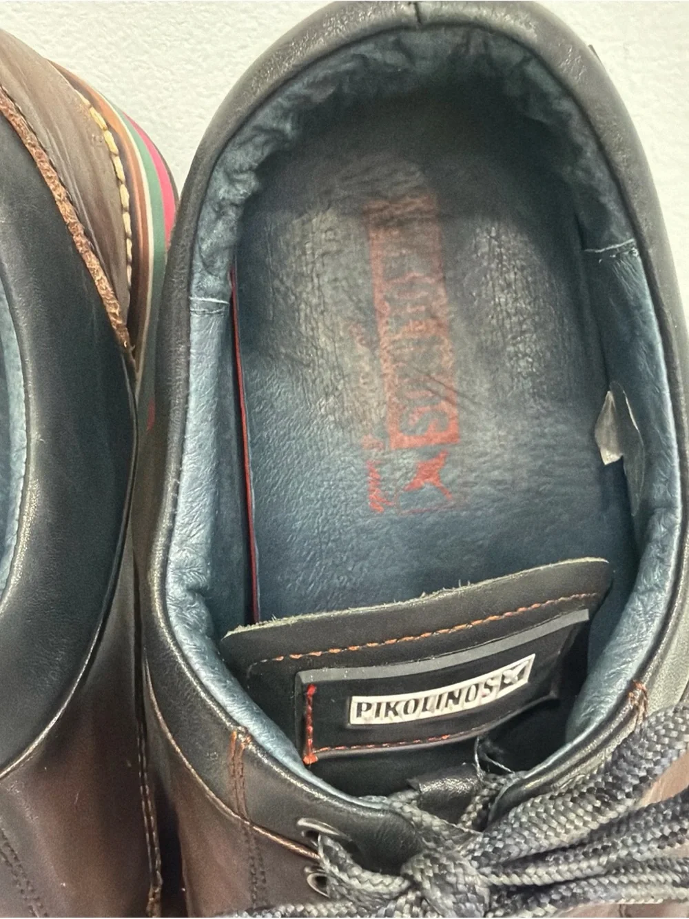 PIKOLINOS Brown Leather Derby Shoes with Gray Laces